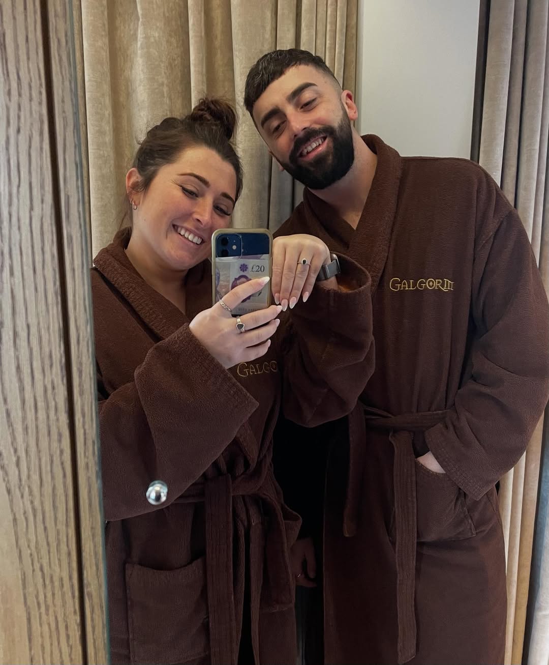 The Gogglebox star showed off her blue oval engagement ring. (Image by @sophiesandiford1 via Instagram)